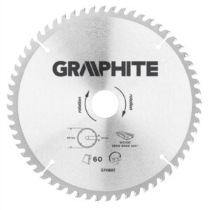 Disc ferstrau pe lemn. 216 x 30mm. 60 dinti. Lame calitative 'TCT'. Graphite.
