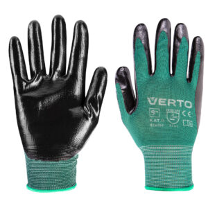 Manusi pentru gradina Verto. Poliester + nitril. Negru + verde. Marime 9 '