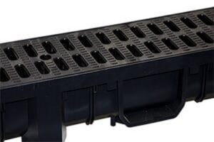 Rigola de drenaj liniar PP AQUER. Cu gratar din plastic. Negru. 1000 x 130 x 105 mm.