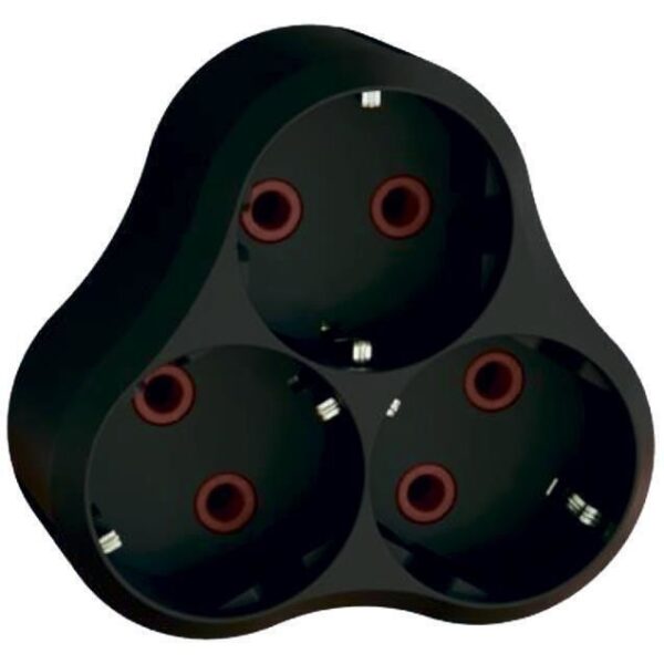 Triplu stecher cu impamantare, 16A, negru, Neomax