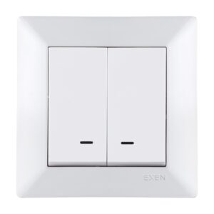 Intrerupator dublu cu indicator luminos, alb, ODAK EXEN