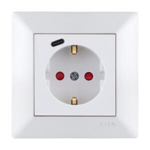 Priza simpla schuko cu Type-C, 16A, alb, ODAK EXEN