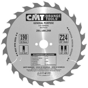 Disc fierastrau universal CMT. 190 x 30 x 2.6/ 1.6 mm. 24 dinti.