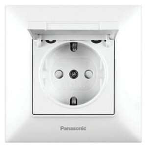 Priza cu impamintare, obturator protectie copii si capac Arkedia Slim Panasonic. Alb