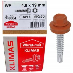 Surub pentru tigla metalica, autoforant cu saiba WF Wkret-met. Metal. Caramiziu RAL 8004. 4.8 x 19 mm. 250 buc.