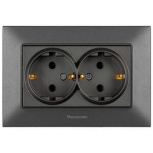 Priza dubla cu impamintare Arkedia Slim Panasonic. Fumuriu.