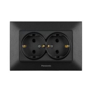 Priza dubla fara impamantare, 16A, negru, Arkedia Slim Panasonic