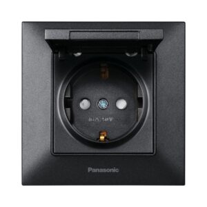 Priza cu impamantare si capac, negru, Arkedia Slim Panasonic