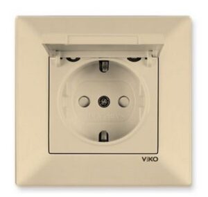 Priza cu impamintare. obturator protectie pentru copii si capac Meridian Viko by Panasonic. Bej