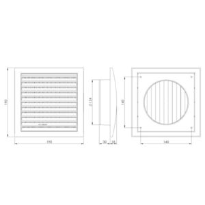 Grila de ventilatie ND12R Europlast. Cu reglare. 190 x 190 mm. PVC. Alb